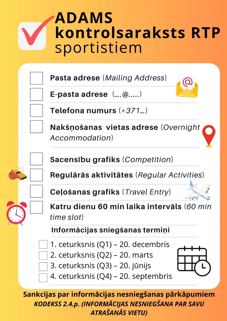 RTP sportistu ADAMS kontolsaraksts