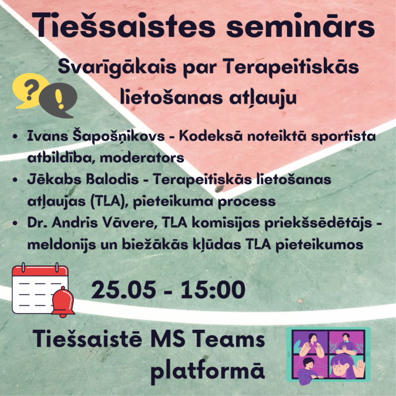 Tiešsaistes semināra "Svarīgākais par Terapeitiskās lietošanas atļauju" plakāts